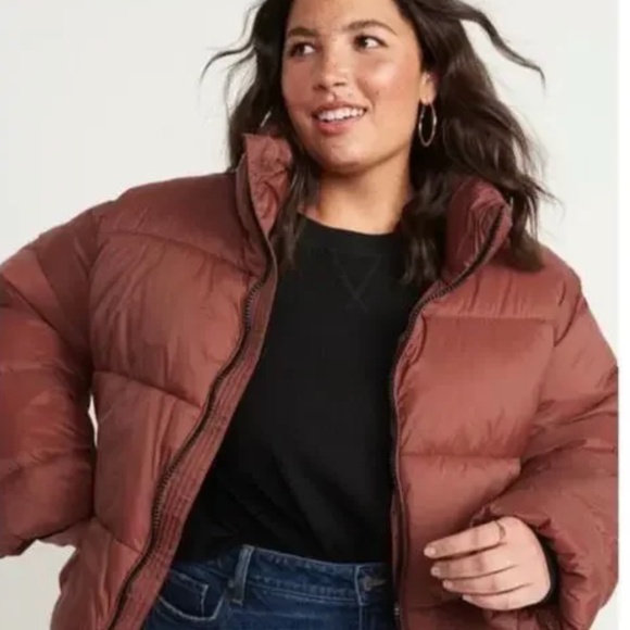 *NWOT* Old Navy Brick Red Cropped Puffer Coat Jacket 3XL - Picture 1 of 5